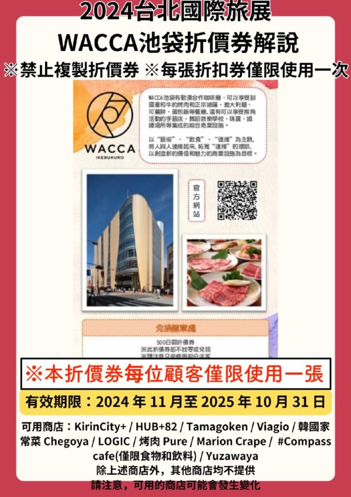 2024台北國際旅展WACCA池袋折價券解說（2024台北国際旅行博にて配布したクーポンについて）